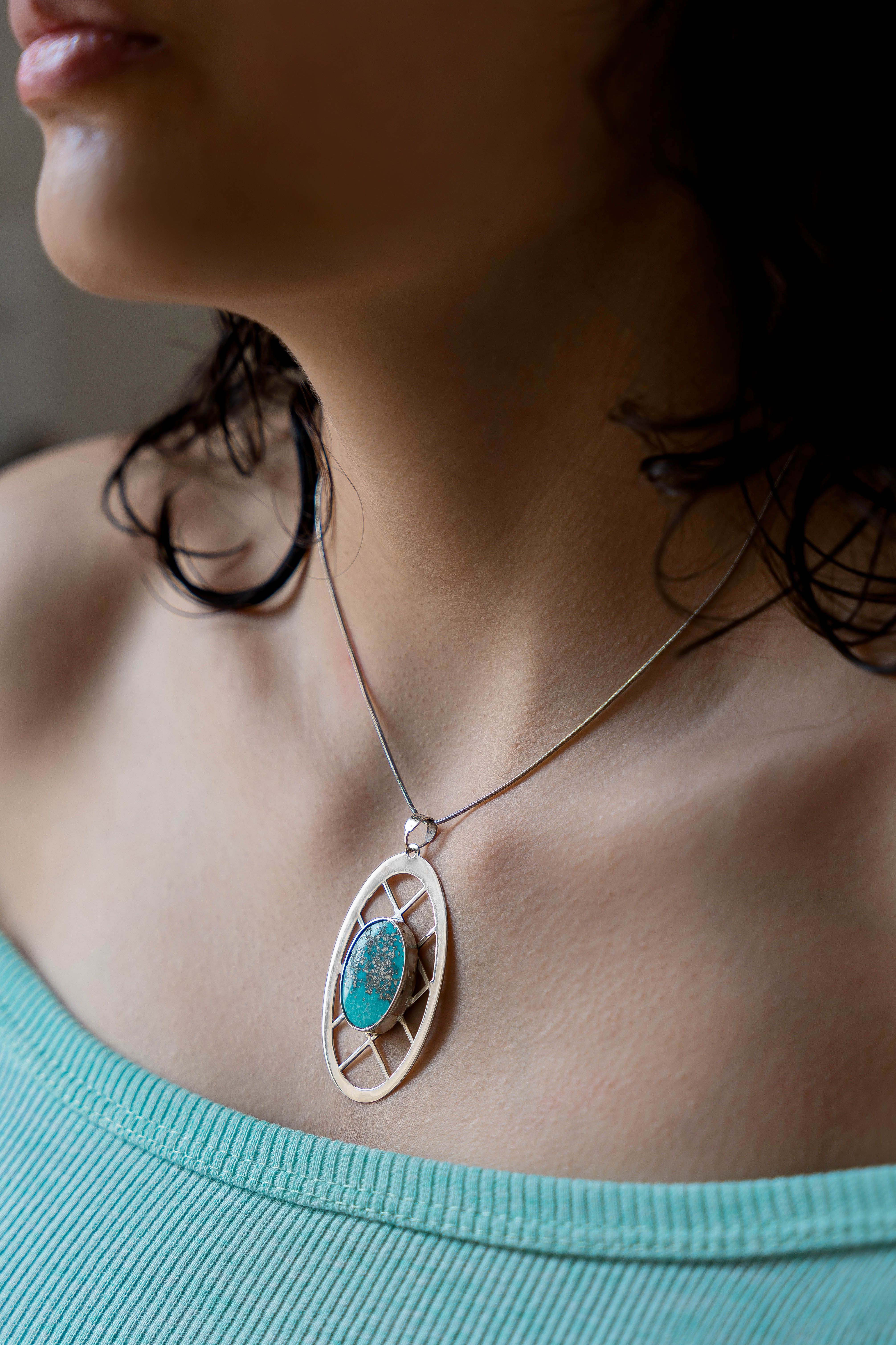 آویز نقره زنانه مدل 128TRQ با سنگ فیروزه