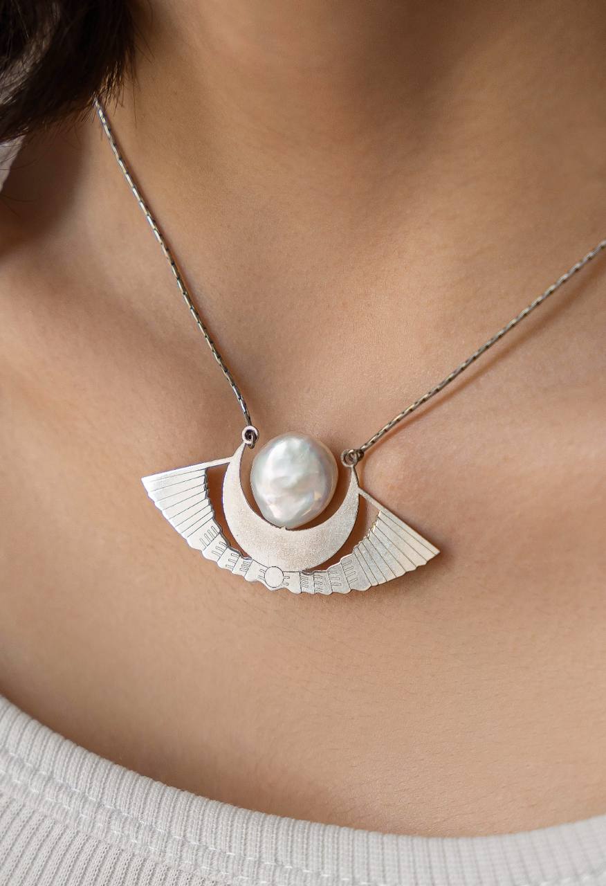 گردنبند نقره زنانه مدل 10-D با مروارید باروک پرورشی