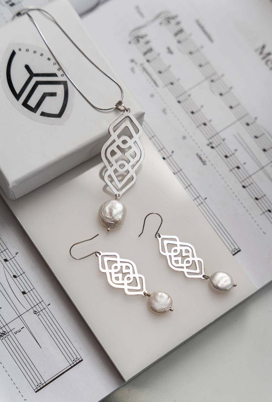 نیم‌ست نقره زنانه مدل 015 با مروارید باروک پرورشی عیار ۹۲۵