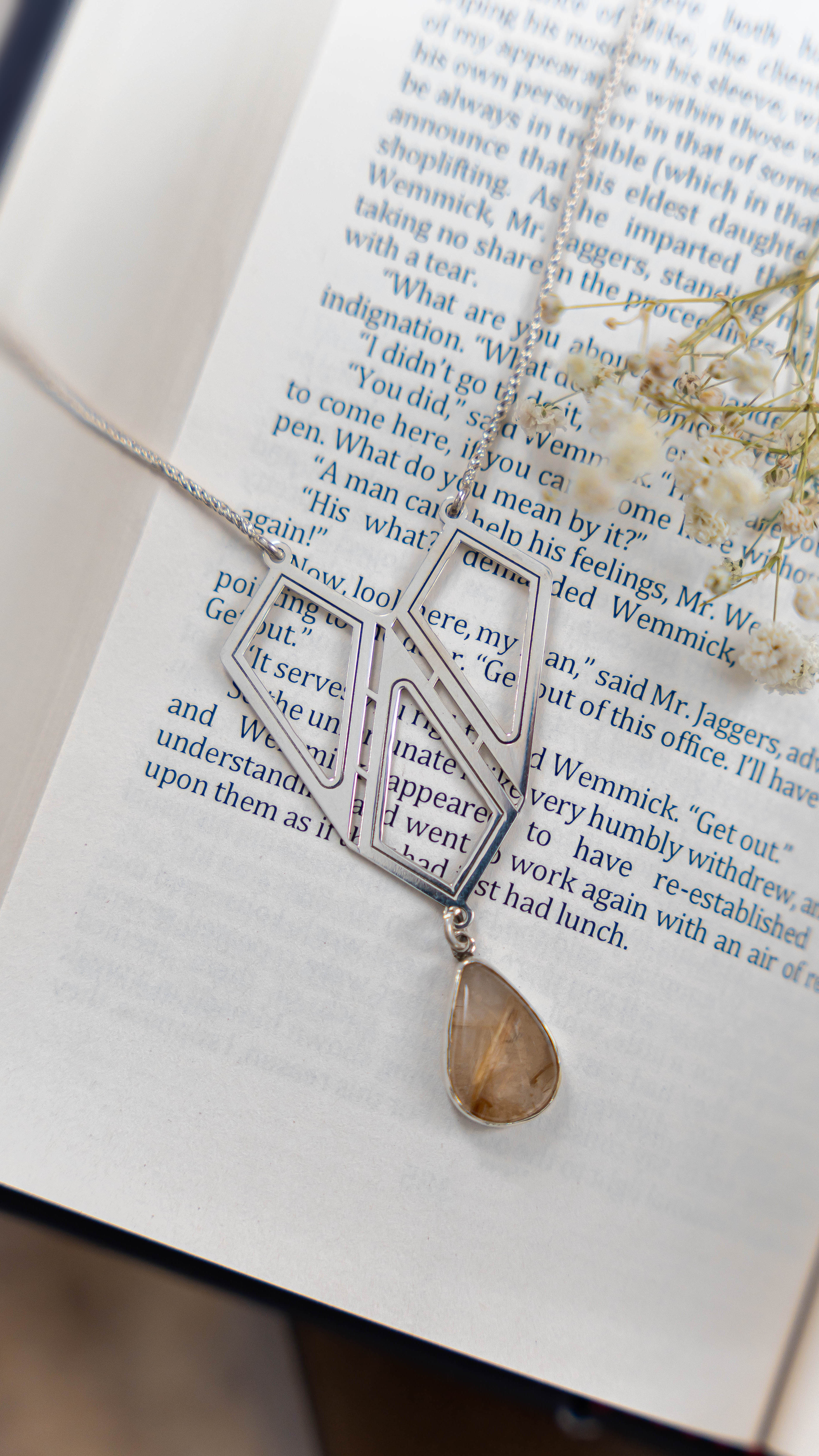 گردنبند نقره زنانه مدل 15D سنگ دُر مویی