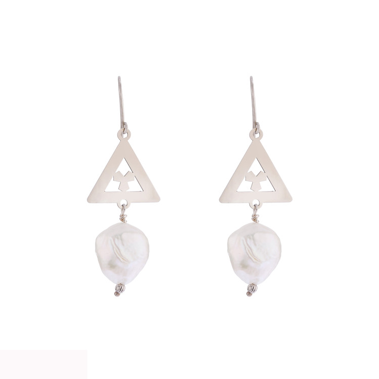 Ancient Persia Inspired 925 Silver Earrings with Natural Baroque Pearl