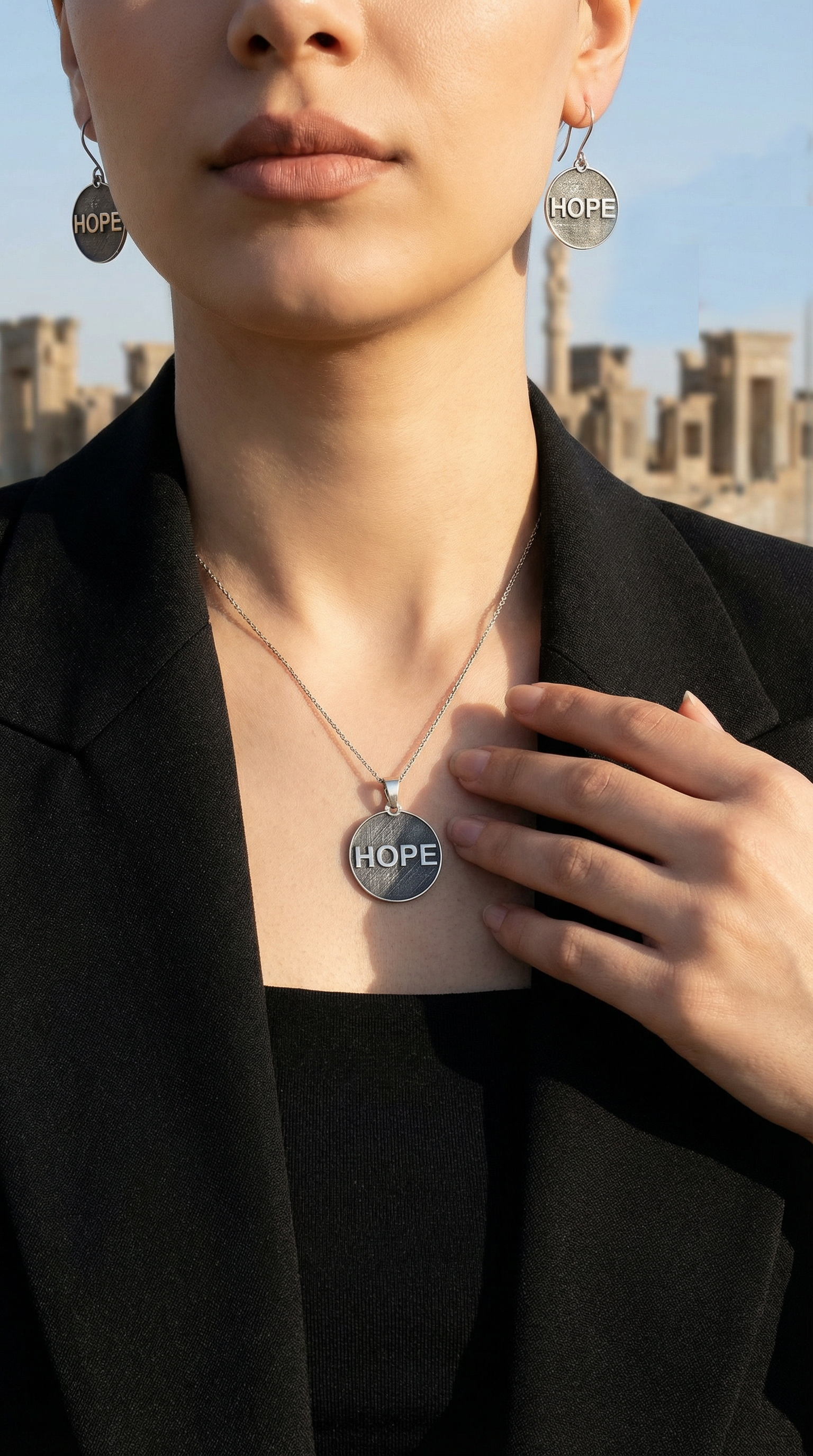 نیم ست نقره زنانه مدل HOPE (امید) عیار 925 ضد حساسیت